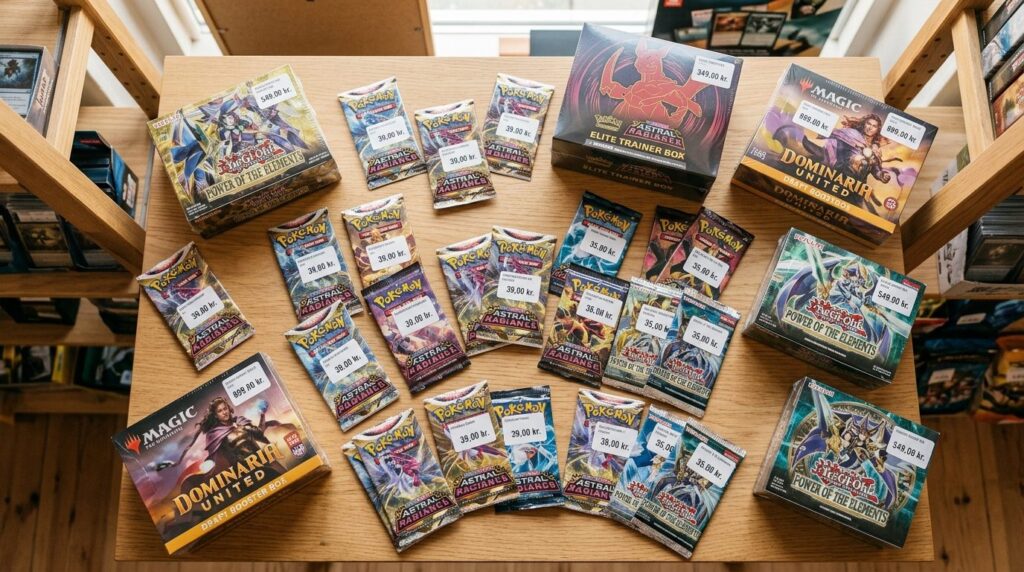 Close-up flat lay photography of colorful trading card boost