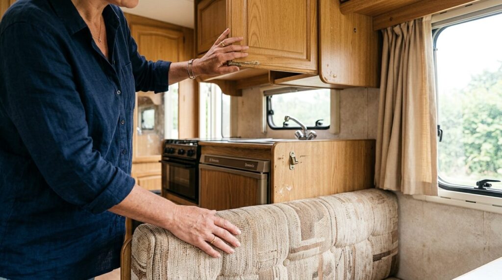 Close-up stock photo of hands checking the interior conditio