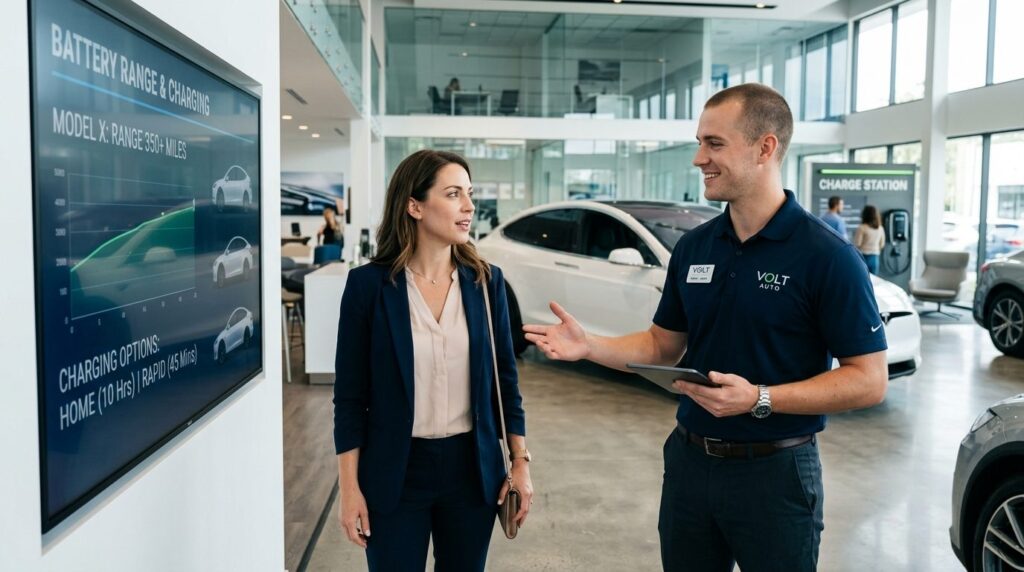 Professional stock photo of a customer speaking with an elec