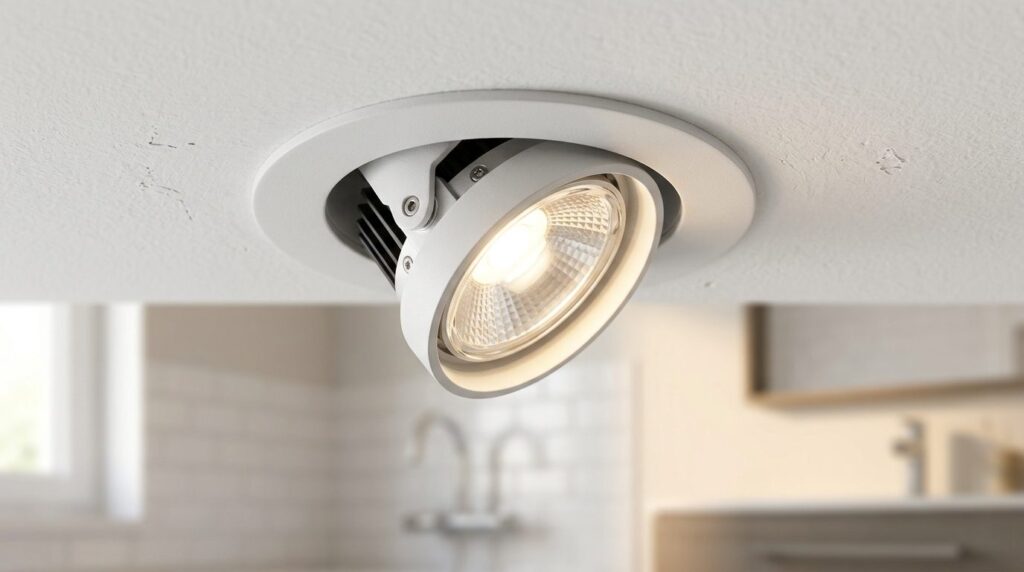 Close-up detail shot of a recessed LED spotlight fixture mou