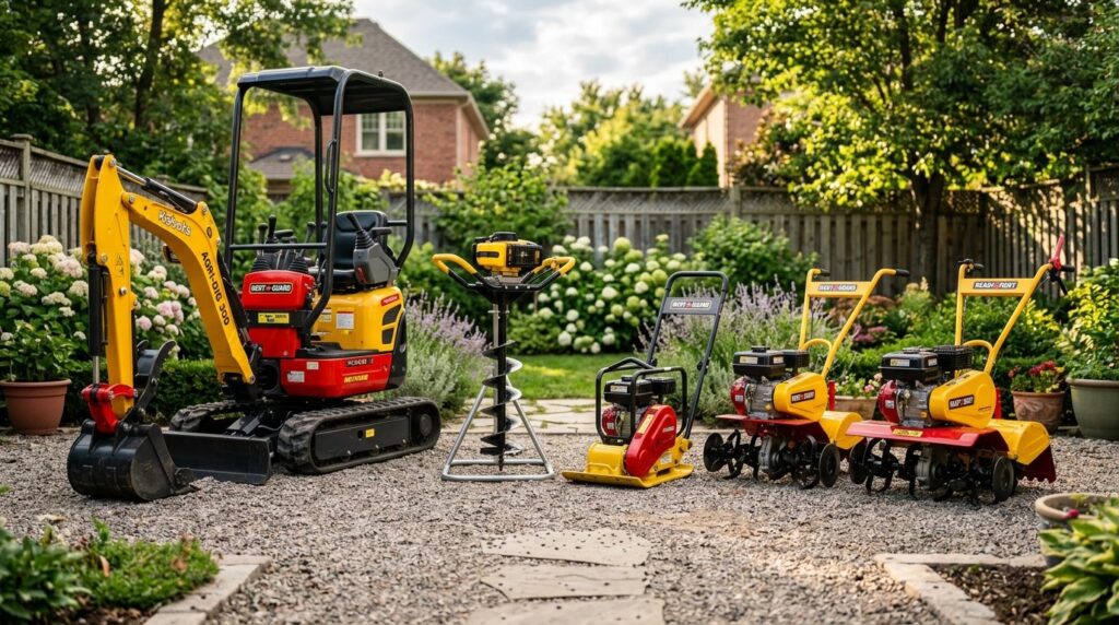 Close-up lifestyle shot of a garden rental equipment collect