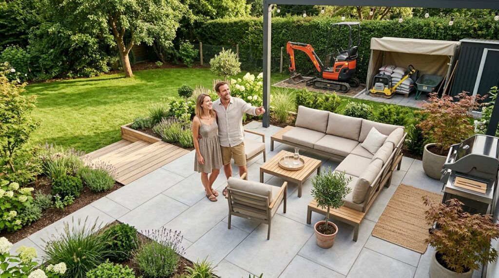 Overhead lifestyle photograph of a completed terrasse projec