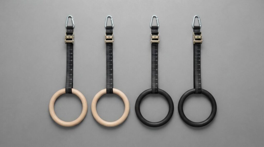 Overhead flat-lay product photography of wooden and ABS gymn