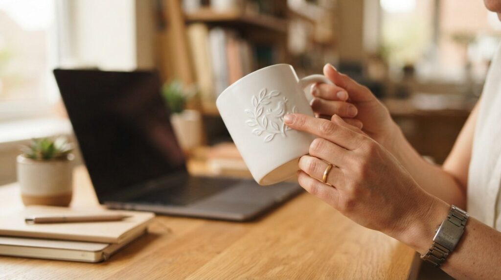 Close-up realistic product shot of a small business owners 