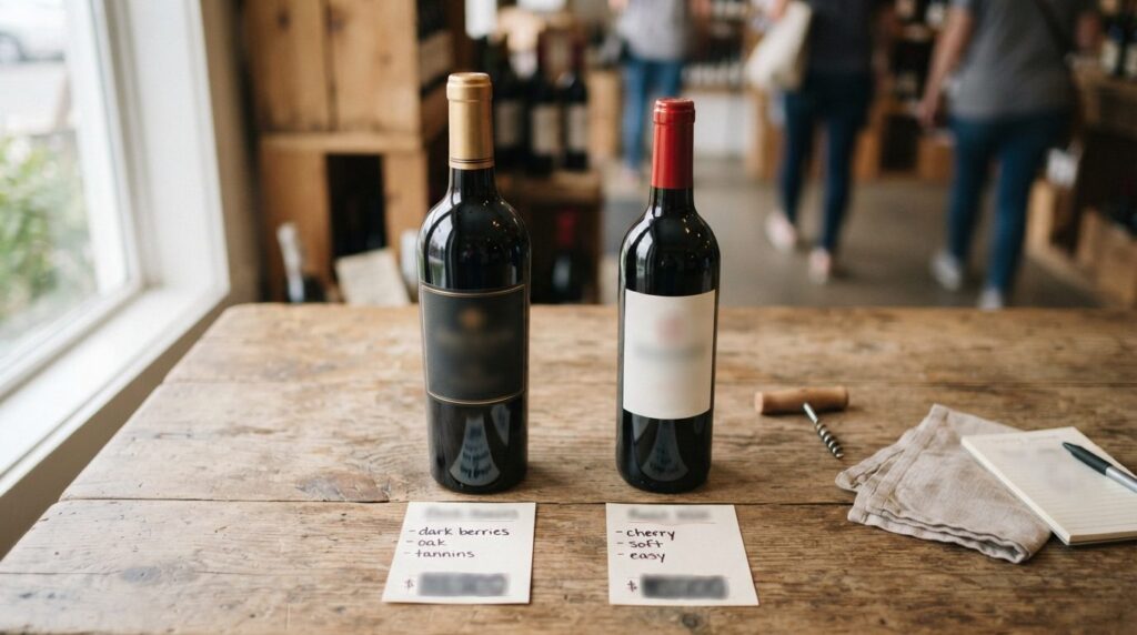 Flat lay professional stockfoto of red wine shopping compari