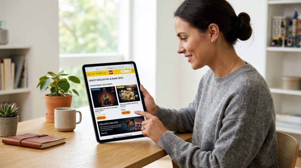 Modern shopping scene showing a customer browsing premium LE